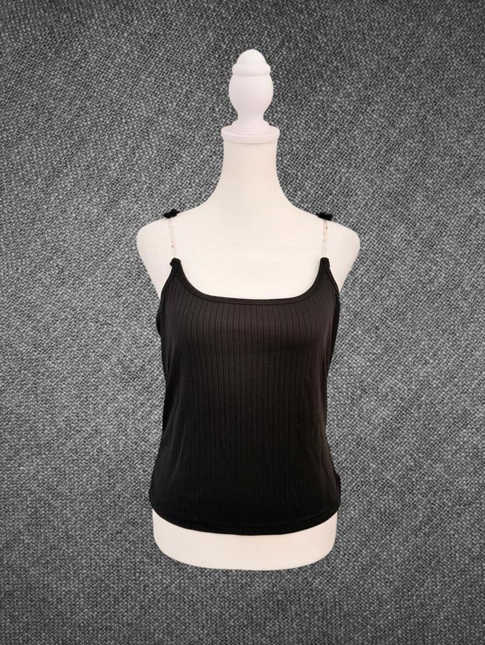 Black Ribbed Sheer Tank Top Size Large Fits Medium/Small - Picture 3 of 8